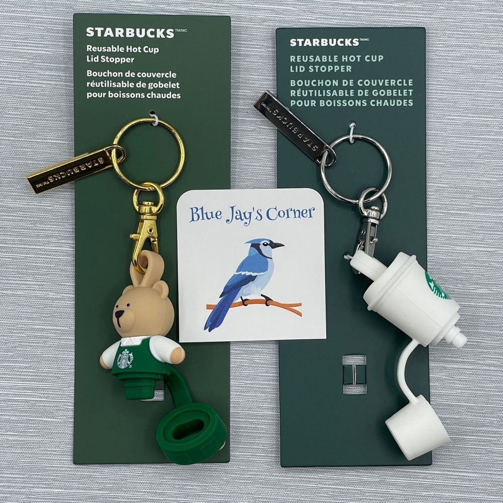 Starbucks Stopper Keychain for Reusable Cup Bearista Green Christmas 2025 Set 2 - Picture 2 of 6